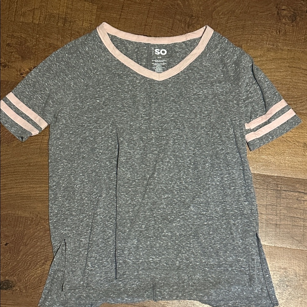 SO Heather Gray T-Shirt with Pink Stripes